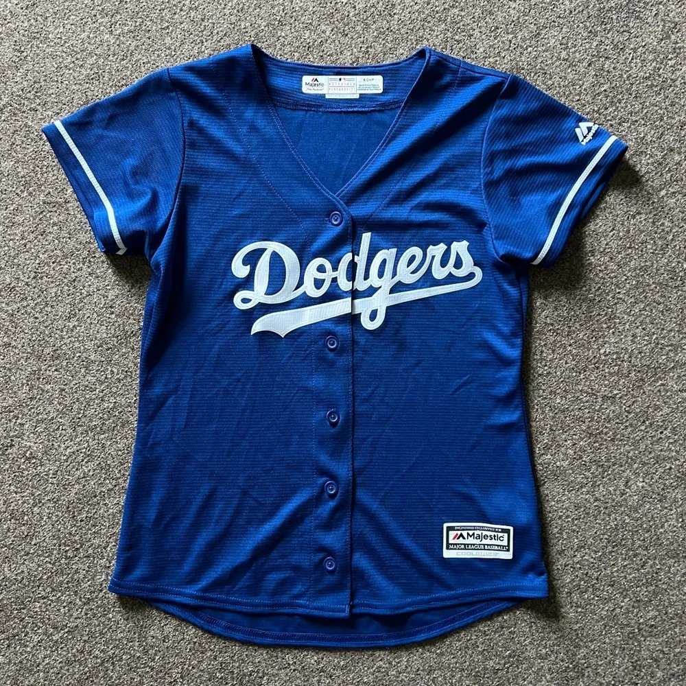 Los Angeles Dodgers Magestic Blue Embroidered Baseball Jersey Women’s Size Small